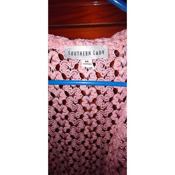 EUC Sz Medium Women’s Southern Lady Open Front Cardigan Pink Knit Lace - Picture 3 of 5